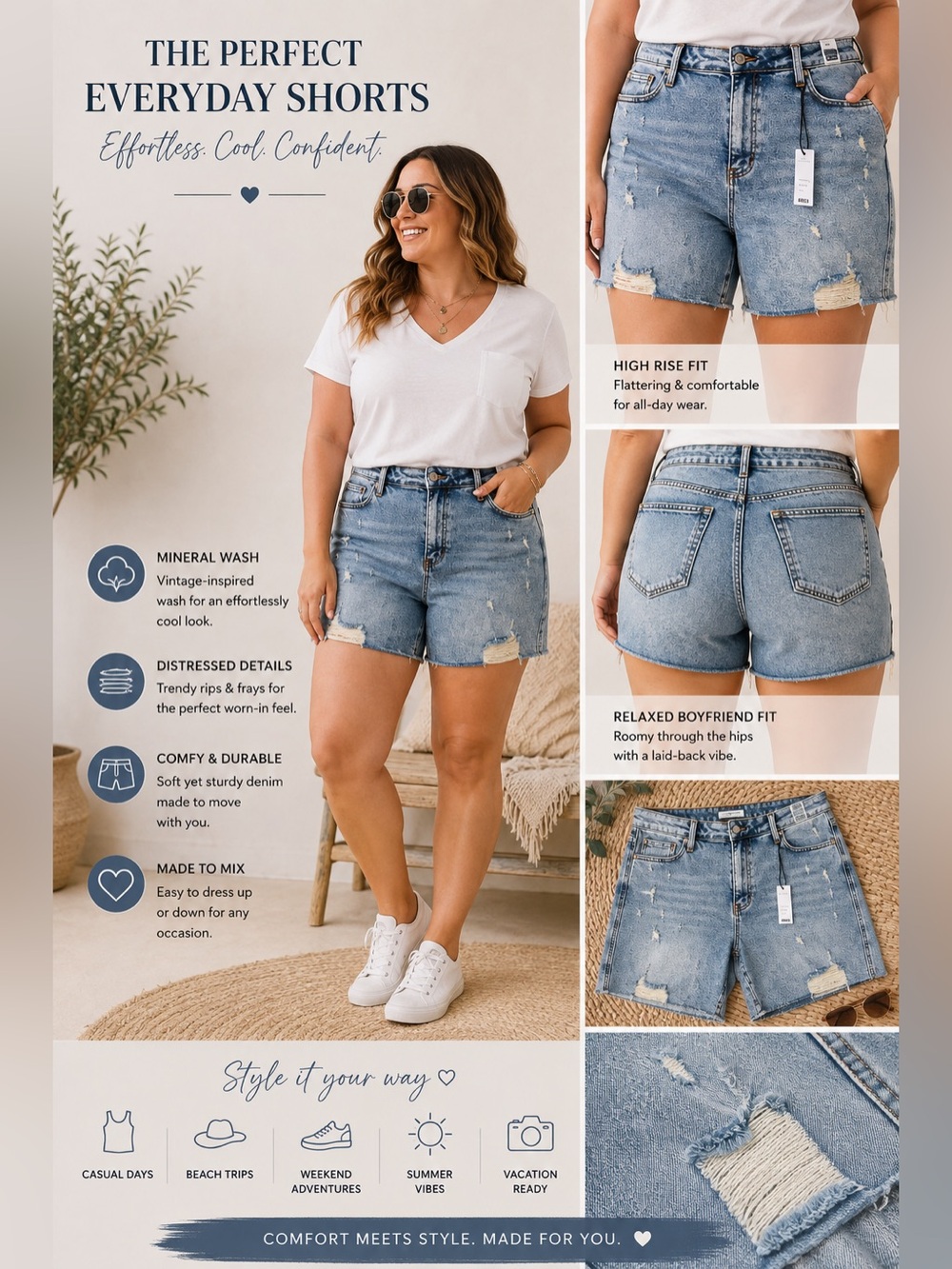 Judy Blue High Rise Mineral Wash Distressed Boyfriend Shorts XL